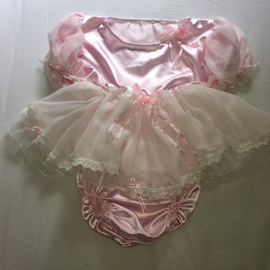 Sissy Adult Baby Short Pink White Satin Chiffon Romper Dress frilly Fancy Party Unisex Cosplay Princess xxl xl party ddlg lingerie little