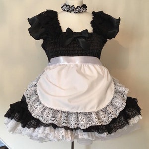Sissy Adult Baby Short Black White Satin Maid Dress frilly lace FULL skirt Petticoat Fancy Party Unisex Cosplay Princess xxl xl party ddlg