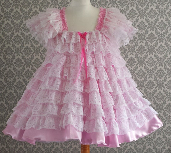 All Sizes Adult Baby Sissy Short Dress in Pink Satin & White Lace FULL  Skirt Fancy Dress Cosplay Princess Lolita Sexy Babydoll Abdl Ddlg -   New Zealand