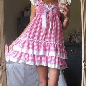 Sissy Adult Baby Short Pink Gingham Dress frilly Ra-Ra Fancy Party Unisex Cosplay Princess xxl xl party ddlg lingerie little