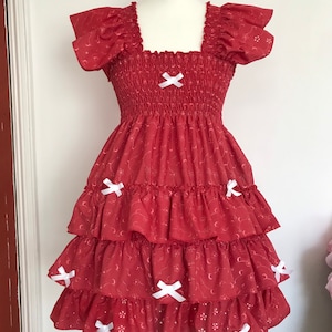 Sissy Adult Baby Short Red  Broderie Dress frilly layered skirt Fancy Party Unisex Cosplay Princess xxl xl party ddlg lingerie little