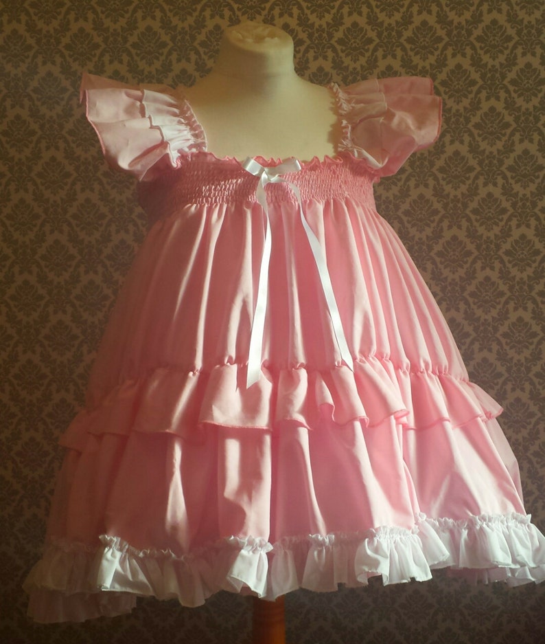Offer All sizes Adult Baby Sissy Short Dress Top Pink cotton FULL skirt Fancy Ddlg abdl Cosplay Princess Lolita free bonnet frilly 