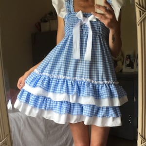Sissy Adult Baby Short Blue Gingham Dress frilly skirt top Fancy Party Unisex Cosplay Princess xxl xl party ddlg lingerie littles party