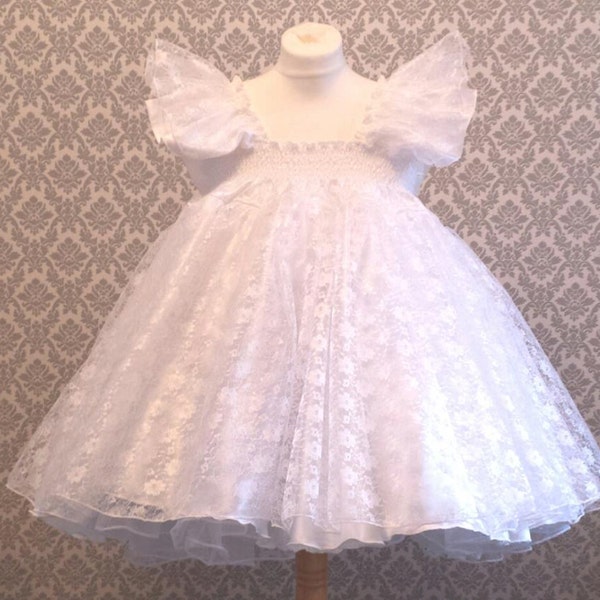 Alle Größen, kurzes Sissy-Kleid für Erwachsene, aus weißem Satin mit Rüschen und Spitze, VOLLSTÄNDIGER Rock, Kostüm, Cosplay, Prinzessin, XXL, XL, L