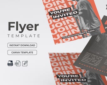 Church Event Flyer Template: Worship Service Canva Design (Digital Download)