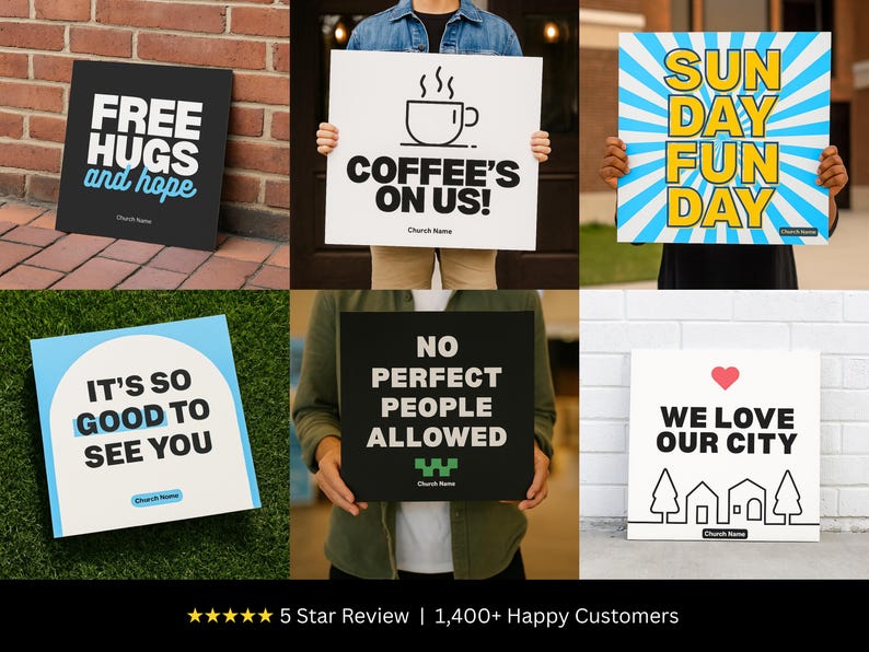 Church Welcome Sign Bundle Canva Templates | 20 Handheld Greeter Signs ...