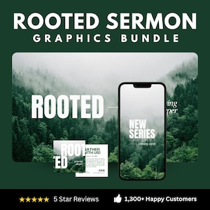 Sermon Graphics – Rooted Series Canva Sermon Slides Bundle Editable Church Graphics Pack: Title, Notes, Worship Background Social 3×3 Invite