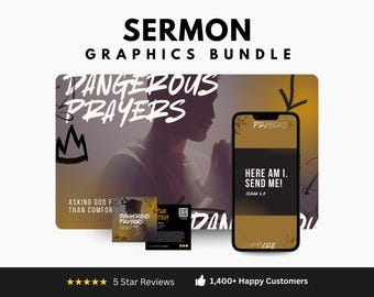 Paquete de Canva para la serie de sermones de oración / Kit para la serie de la iglesia con diapositivas, publicaciones en redes sociales, historias y tarjeta de invitación / Plantilla de Canva