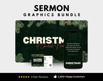 Gráficos de la serie de sermones navideños: plantillas editables de Canva para iglesias (diapositivas, redes sociales, invitaciones)