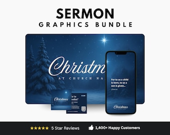 Paquete de gráficos navideños para iglesias / Diapositivas de sermones editables en Canva con plantillas sociales e invitación a juego