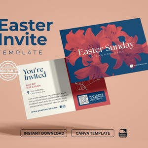 Modèle de Flyer pour l'église du dimanche de Pâques, invitation à l'église pour la célébration de la résurrection sur toile, conception de carte postale pour des événements religieux