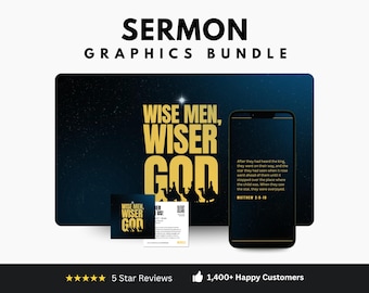Conjunto de gráficos de la serie de sermones navideños / Reyes Magos, un Dios más sabio / Plantillas editables de Canva para la iglesia