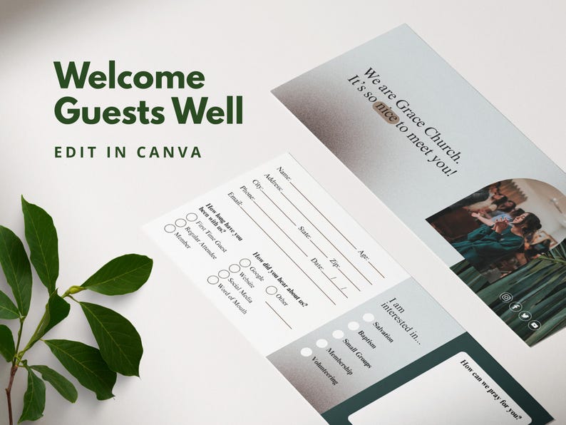 Church Connection Card Template Canva Editable Visitor Card for First ...