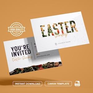 Flyer da Igreja de Páscoa para o Cartão de Convite do Serviço de Ressurreição - Modelo Canva Editável para Flyer de Evento da Igreja