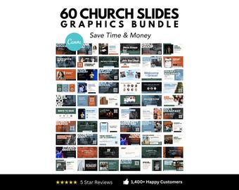 Paquete de diapositivas para iglesias para Canva / 60 plantillas editables de PowerPoint para anuncios, transmisiones en vivo y presentaciones previas al servicio