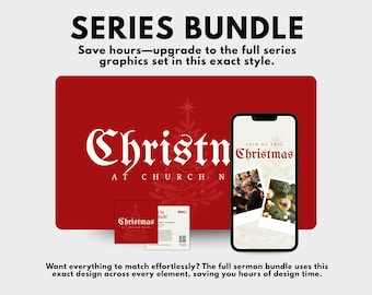 Paquete de sermones navideños • Gráficos navideños vintage para iglesias • Diapositivas, redes sociales, tarjetas de invitación • Plantillas editables de Canva