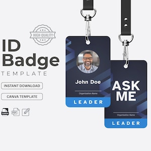 ID Badge Template Editable Canva Badge for Conferences, Volunteers Lanyards, and Church Ministry Customizable ID Badge