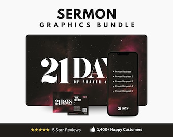 Paquete de gráficos para sermones de 21 días de oración y ayuno / Diapositivas de Canva para iglesias, redes sociales, tarjetas de invitación y kit de oración