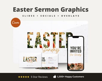 Easter Sermon Marketing Package Canva Template | Resurrection Sunday Church Slides + Social Posts + Stories + Lower Thirds