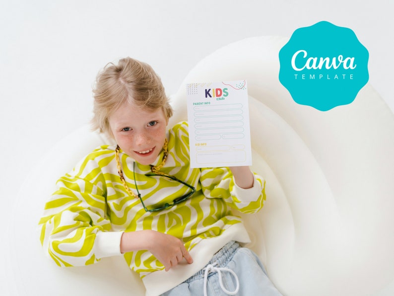 May include: A young person wearing a yellow and white patterned sweater holds up a white card with the text "KIDS CRAFTS" and a list of items. The card is on a white background.