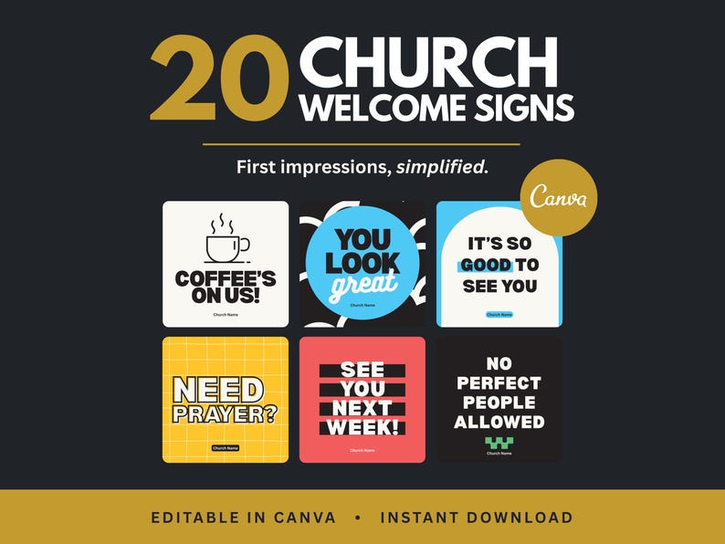 Church Welcome Sign Bundle Canva Templates | 20 Handheld Greeter Signs ...