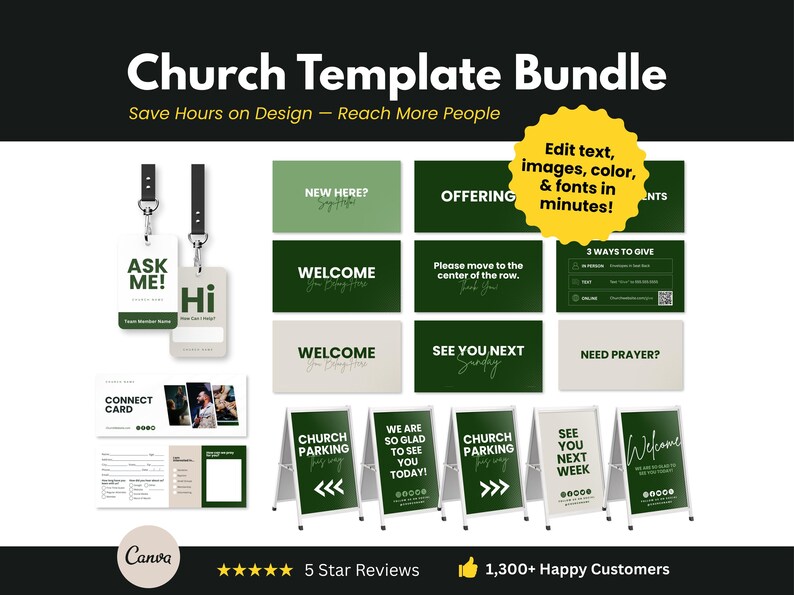 Church Template Bundle Canva | Editable A-frame Signs, Service Screens ...