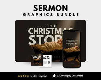 Paquete de gráficos navideños para la iglesia: Diapositivas para sermones y tarjetas de invitación (plantillas de Canva)