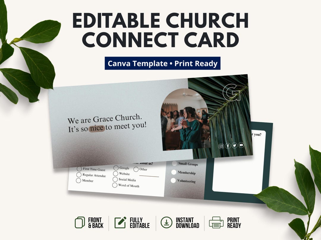 Church First Timer Card Church Connection Card Template Canva Editable Visitor Card for First ...