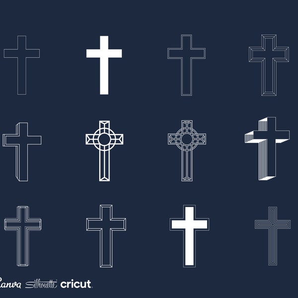 12-częściowy nowoczesny zestaw krzyży, zestaw krzyży religijnych, pliki Cricut, pliki sylwetki, krzyż clip art