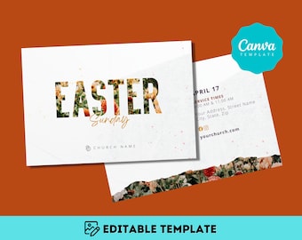 Easter Sunday Invitation - Beautifully crafted church invite for Resurrection Sunday with editable Canva template and measures 4x6 inches.