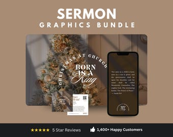 Kit de sermones navideños / Nacido es rey / Plantillas editables de Canva para la iglesia