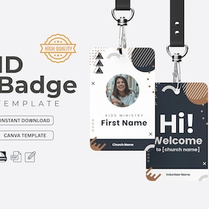 Sjabloon ID-badge Bewerkbare canva-badge voor conferenties, lanyards van vrijwilligers en aanpasbare ID-badge