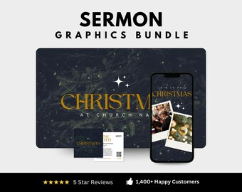 Paquete de gráficos para sermones navideños: Plantillas de Canva para iglesias (descarga digital)