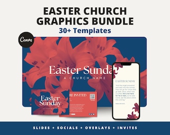 Paquete de gráficos para la iglesia de Pascua en Canva / Diapositivas para sermones, redes sociales, plantillas de invitación, kit de marketing para la iglesia, plantillas editables para la iglesia