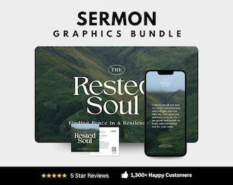 Paquete de gráficos para series de sermones: plantillas editables de Canva para presentaciones, redes sociales e invitaciones en la iglesia.