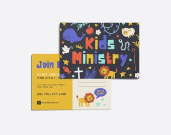 Kids Ministry Flyer Invitation: Navy Safari Canva Template, 5x7 | Editable Church Children's Ministry