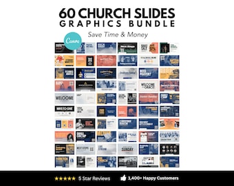Paquete de 60 diapositivas para iglesias / Plantillas editables de Canva para iglesias, series de sermones y eventos / Diapositivas para presentaciones de servicios dominicales