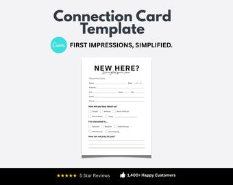 Editable Church Connection Card Template: Welcome New Guests (Canva, 5x7 inch, Digital Download)