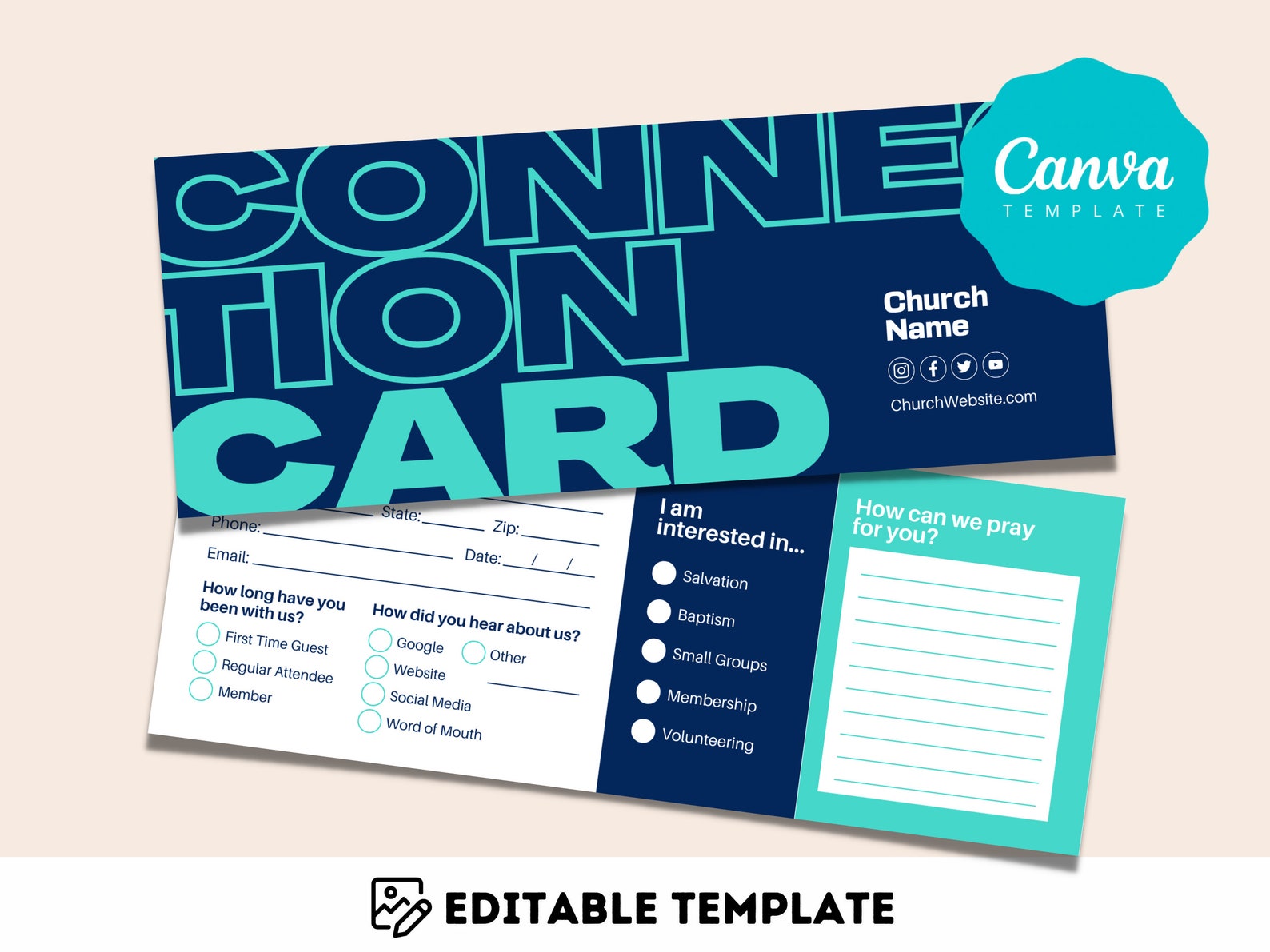 Customizable Connect Card Template for New Visitors in Your Church - Etsy