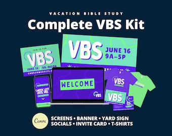 VBS Church Graphics Bundle Canva Templates, Vacation Bible School Kit, Editable Slides Flyers Social Media, Kids Ministry Designs