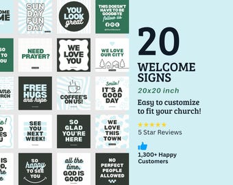 Plantillas de letreros de bienvenida para iglesias: Letreros de bienvenida portátiles, editables en Canva (50 x 50 cm)