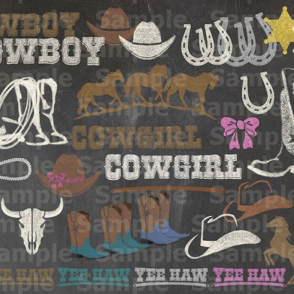 PRICE DROP PNG files Western Cowboy and Cowgirl Chalk art 35 for Digital Photography editing props "Cowboy collection" Overlays of horse