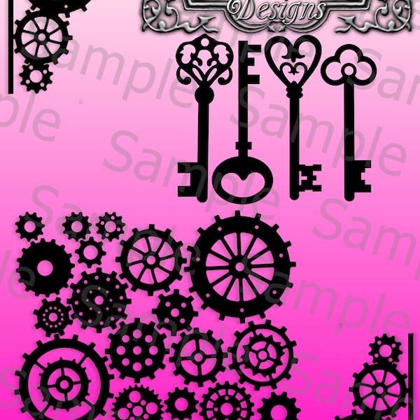 SVG and PNG Steam Punk 24 piece transparent Gear Collection, Cuting Files For Cricut Design Space, Printable, Iron on,Vinyl Decal