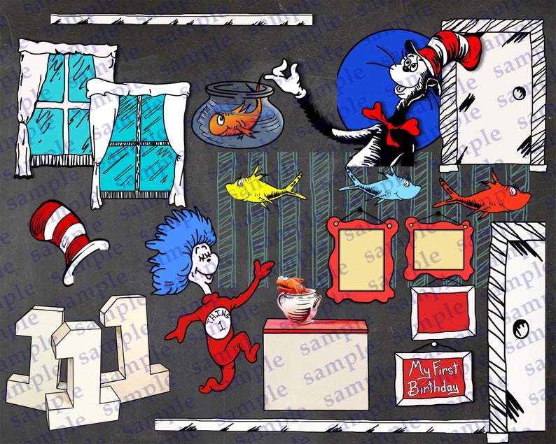 Huge Lot Of 37 Png Files Dr Seuss Birthday Decorations And Etsy
