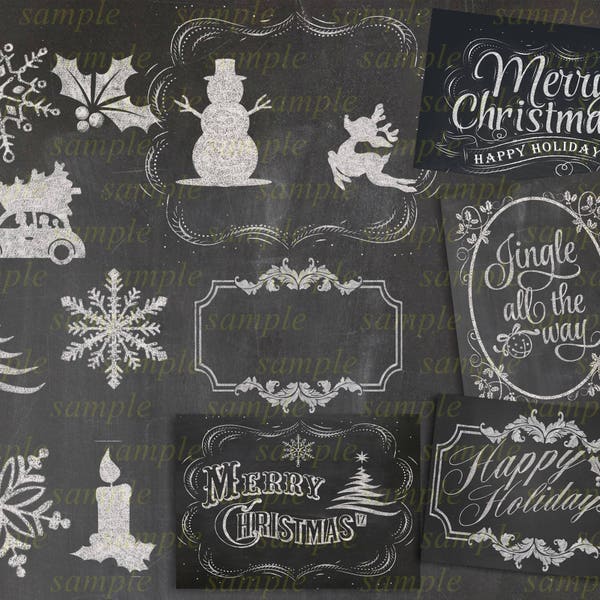 PRICE REDUCED  transparent overlays Chalk art 24 files Christmas Chalk art for Digital Photography props Chalk board designs Christmas Tree