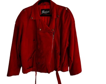 Vintage Learsi 80s 90s Red Suede Leather Moto Jacket