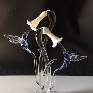 Double Hummingbird Handblown Glass Sculpture image 1