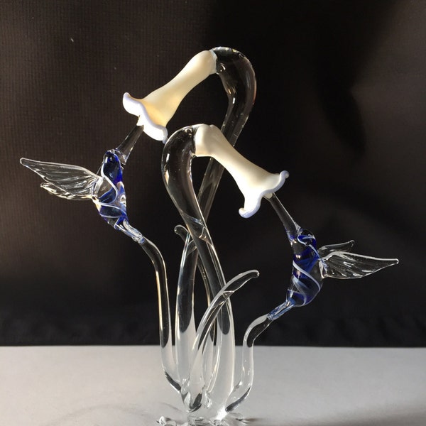Double Hummingbird Handblown Glass Sculpture