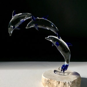 Triple Dolphin Handblown Glass Sculpture