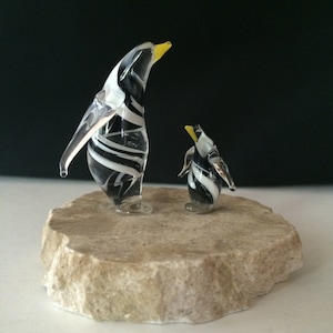 Penguin & Baby Handblown Glass Sculpture
